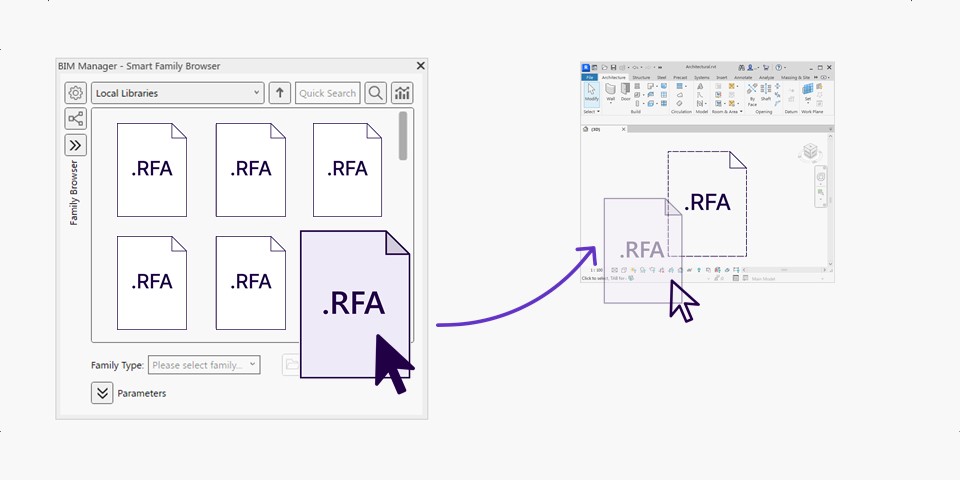 Drag and drop a family to use it in Revit