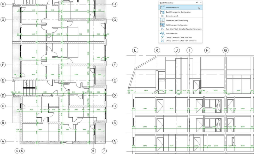 Make multiple dimension chains in Revit floor plans and sections