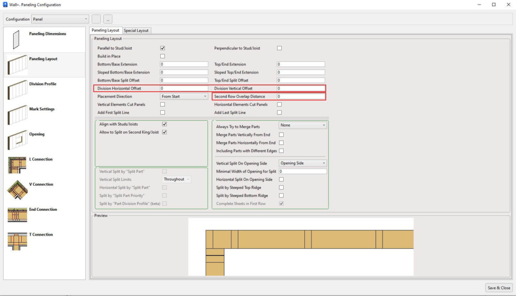 Wood Framing Wall plugin's configuration window