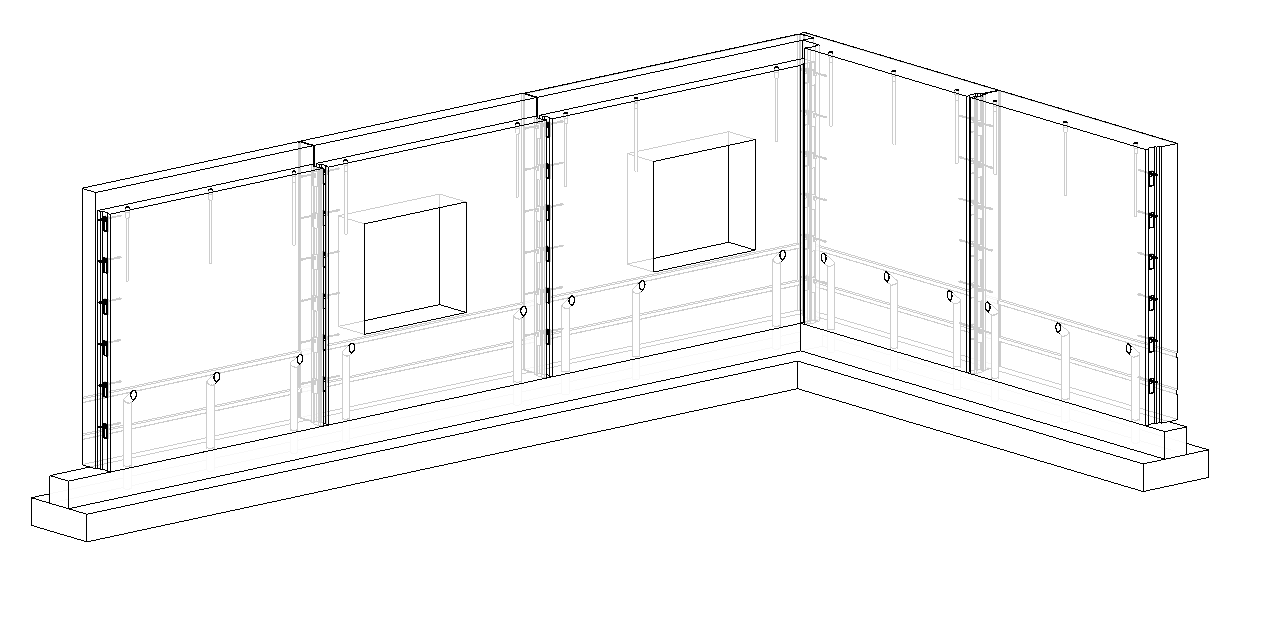 precast concrete wall panels with connection details and window openings