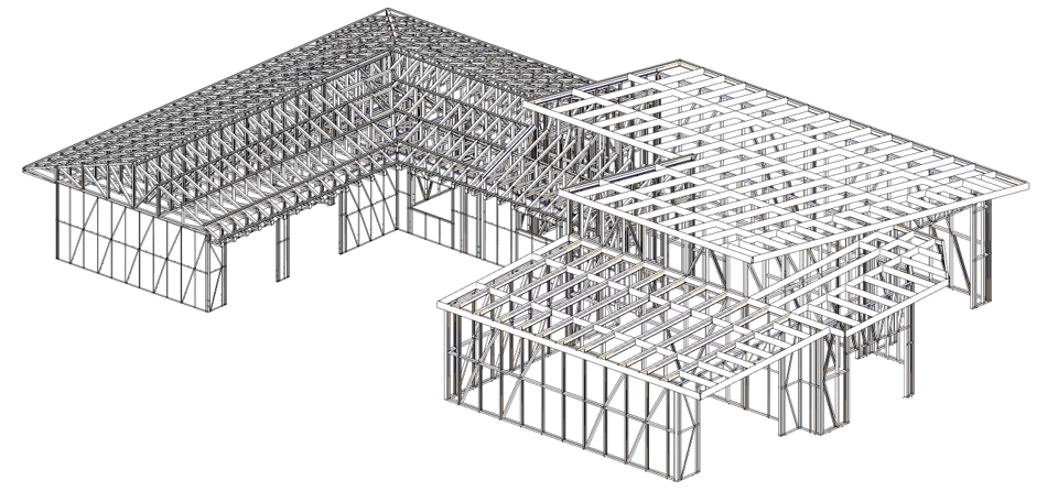 3D model metal framed structure of a building