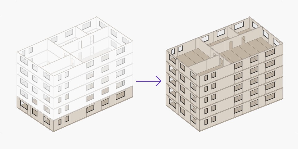 Frames multi-story houses 10x faster than the standard Revit interface