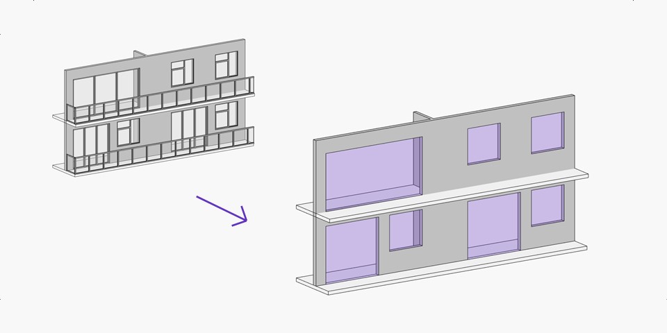 Create openings for doors and windows in a structural model