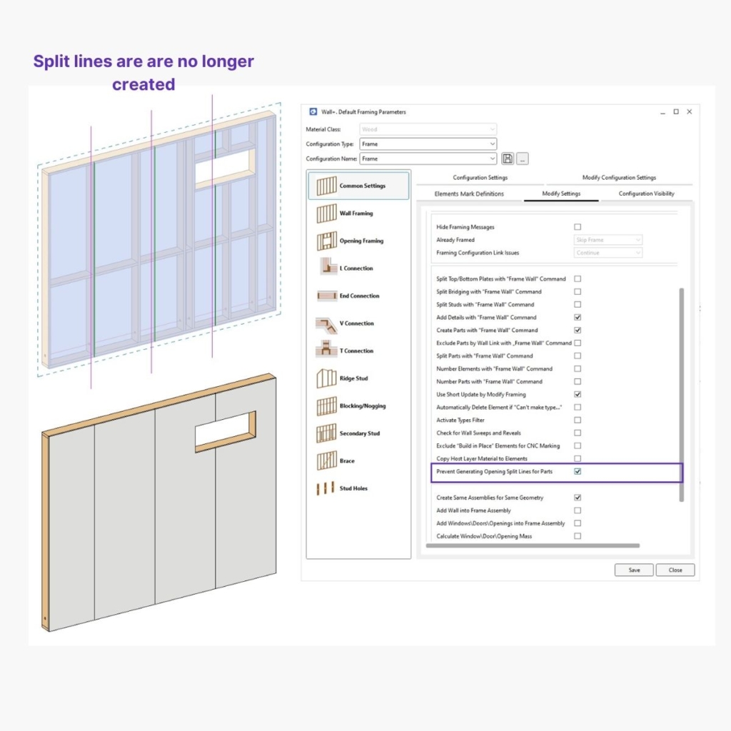 Split lines are no longer created in Wood framing and metal framing add-in for Revit