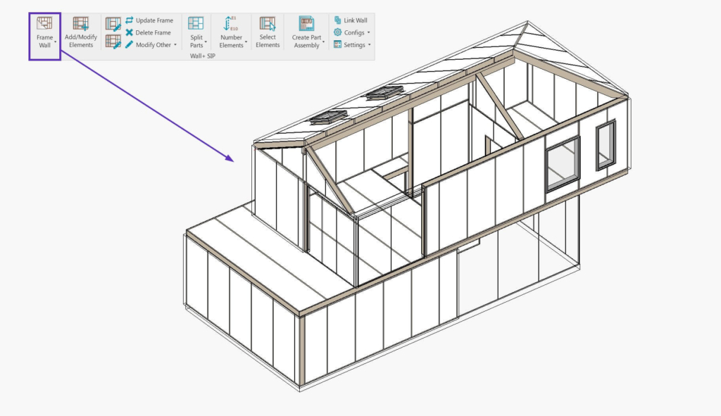 Frame walls of a SIP panel home in Revit
